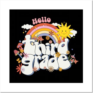 Hello 3rd grade Rainbow Groovy Back To School Teacher Kid Posters and Art